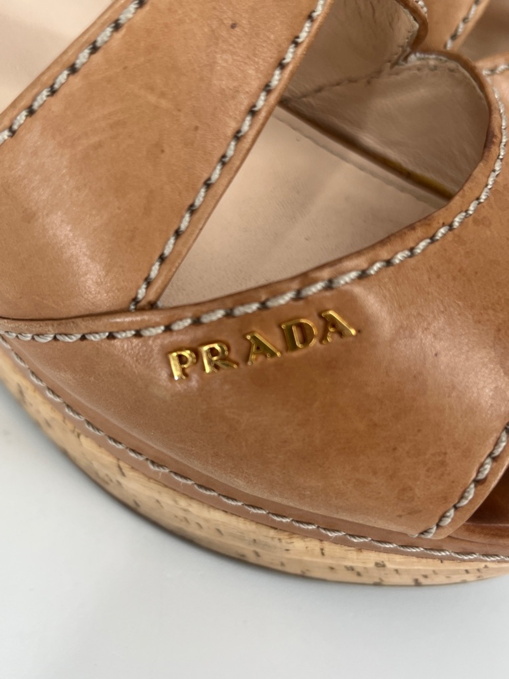 Prada Leather Wedge Sandals, Size 7.5 - Picture 6 of 8